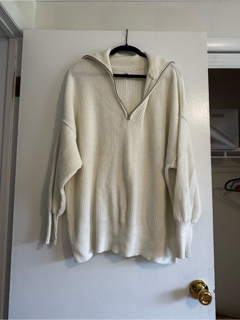 White Quarter Zip Knit Sweater